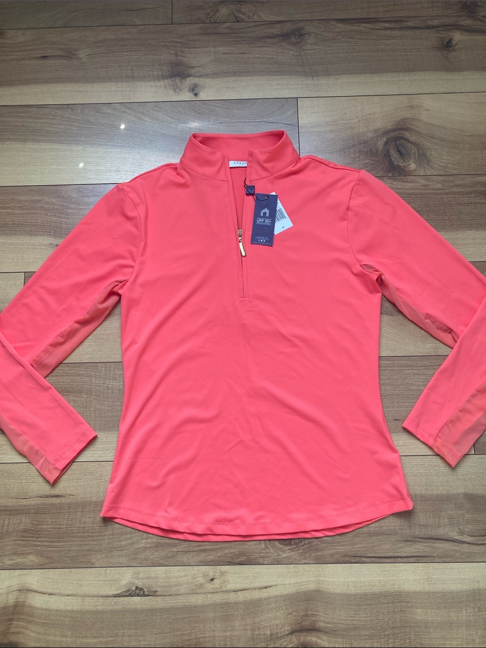 NWT Cabana Life Coral Wicking Performance 1/4 Zip Long Sleeve Top